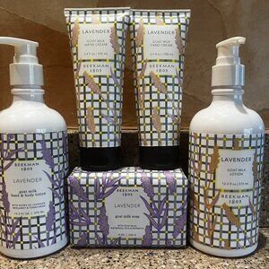 Beekman 1802 Set of  Lavender 2 Hand Cremes ,2 Body lotions , 1 large bath Bar!!